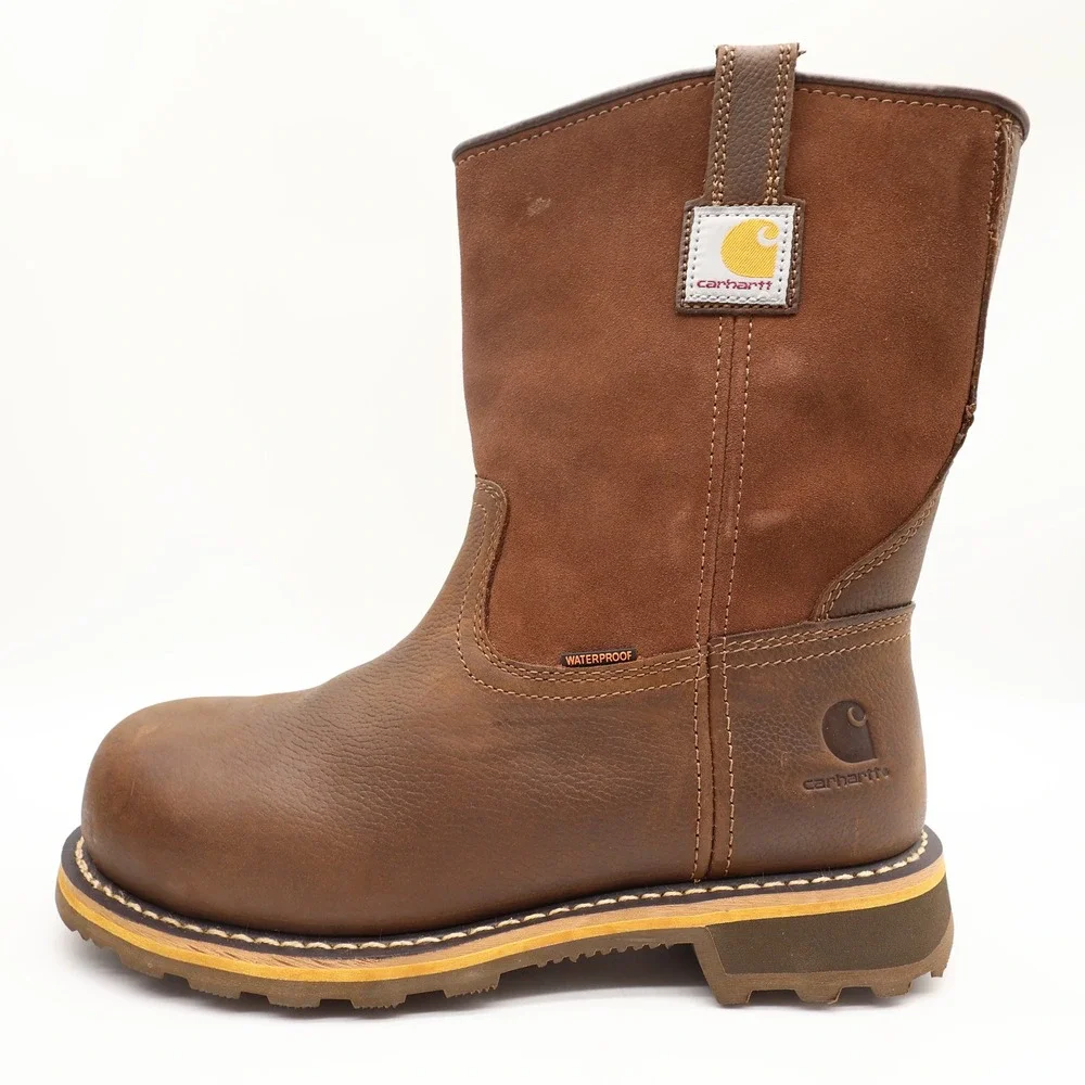 Carhartt Work Boots Mens 9 M Brown Leather Pull-On Waterproof CMP1453 NIB
